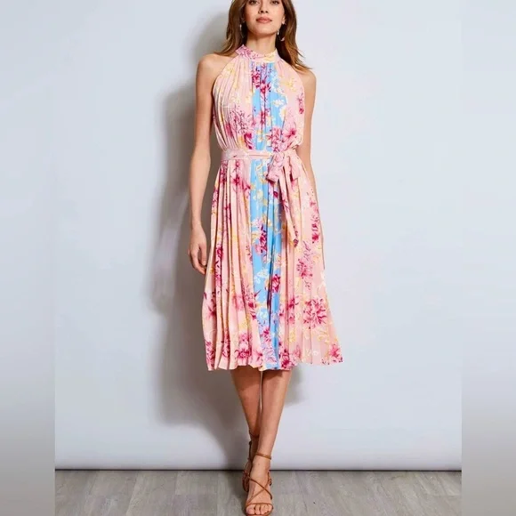 Tahari | Dresses | Tahari Pleated Garden Halter Midi Dress | Poshmark